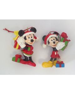 2 figurines Mickey et Minnie Noël avec cordelette