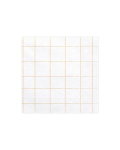 x 20 Serviettes papier blanches cadrillage dorés