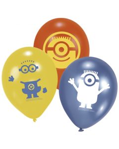 6 ballons latex Minions - bleu, jaune, orange