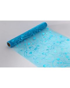 Chemin de table organza - Coeur turquoise