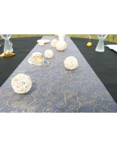 Chemin table arabesque blanc or