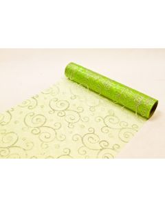 Chemin table organza menthe arabesques