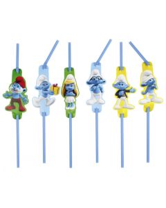 Lot de 8 pailles flexibles anniversaire Schtroumpfs