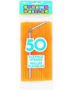 50 pailles flexibles Néon - Orange